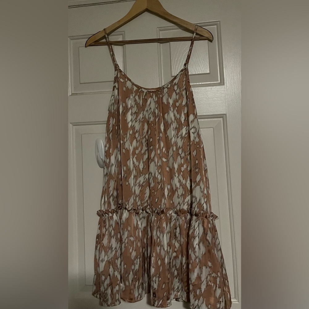 pants store tan and white drop waist ruffle hem dress with metallic threads